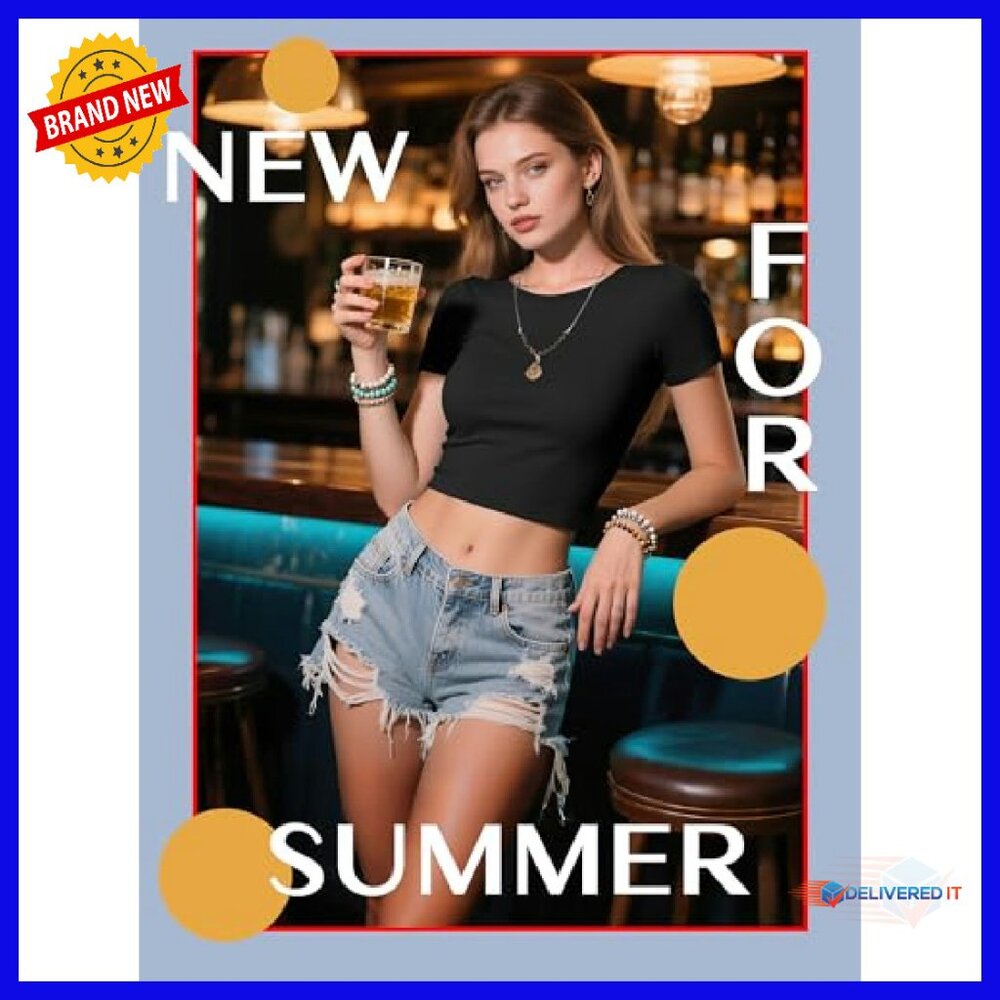 4 Pack Summer Crop Tops Basic Tight Short Sleeve … - image 4